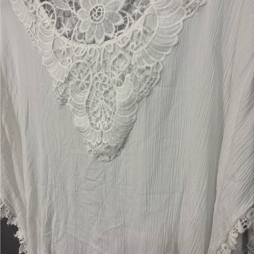 HALO White Boho Lace Gauze Top Size L Crochet Trim Festival Beach Blouse - Picture 10 of 15